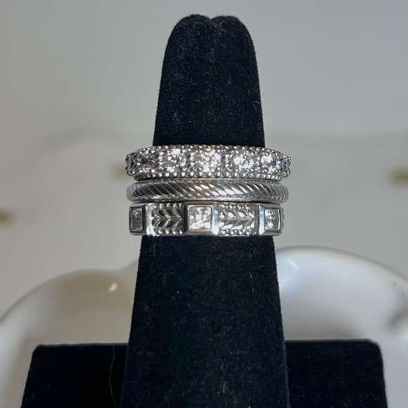 Judith Ripka 3 Ring SET Sterling Silver 925 Size 6 CZ - Picture 8 of 11